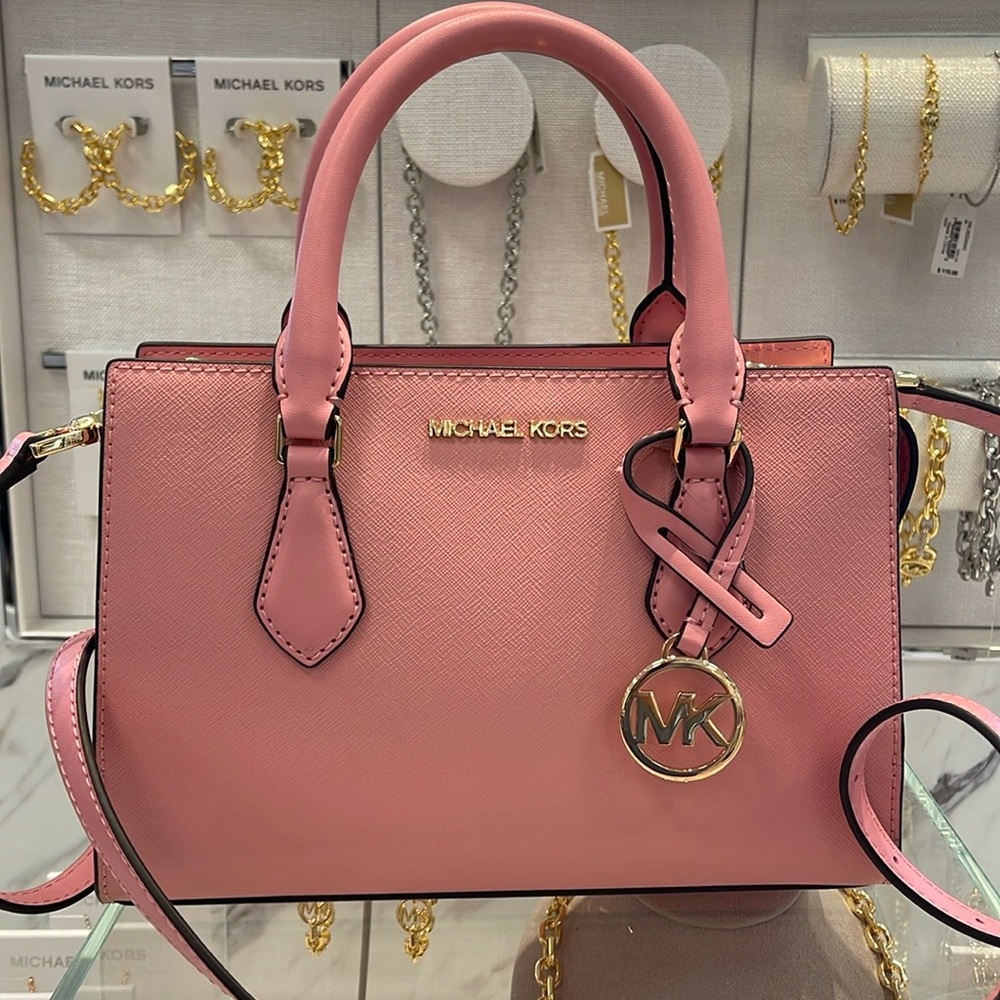MICHAEL KORS
Sheila Small Faux Saffiano Leather Satchel Crossbody 
Carnation
NWT - Picture 15 of 16